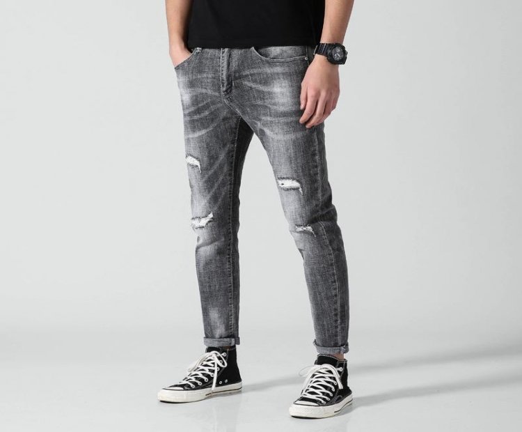 2019 Spring Summer New Fashion Men Casual Stretch Skinny Jeans Slim fit Trousers Tight White Pants Solid Colors