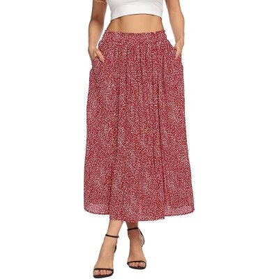 Women's Polka Dots Elastic Waist A-Line Midi Skirt