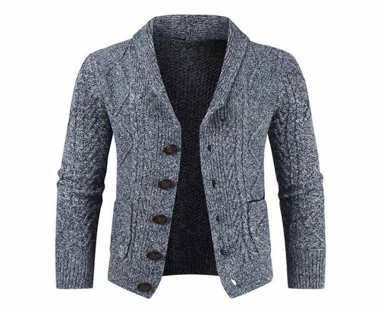 Men Warm Winter Men Sweater Shawl Neck Button Front Cable Knitted Sweater Coat Winter Jacket Men