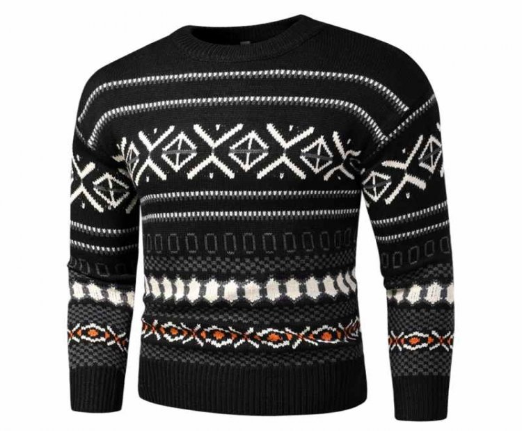 Men Autumn New Vintage Style Acrylic Warm Jacquard Sweater Pullovers Men Winter O Neck Fashion Thick Check Pattern Sweater