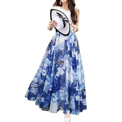 Floral Long Summer Beach Chiffon Wrap Cover Up Maxi Skirt for Women