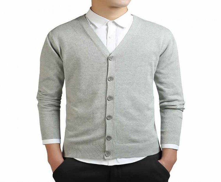 Grey Cardigans Men Cotton Sweater Long Sleeve Mens V Neck Sweaters Loose Solid Button Tops Fit Knitting Casual Style Clothing