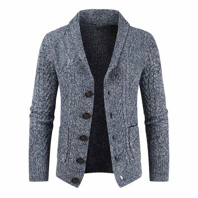 Men Warm Winter Men Sweater Shawl Neck Button Front Cable Knitted Sweater Coat Winter Jacket Men