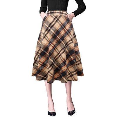 Wool Skirts for Womens High Waist Aline Pleated Midi Skirts