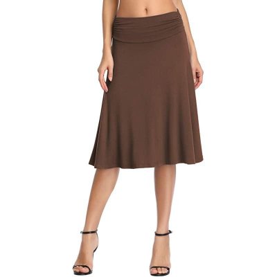 Women's Ruched Waist Stretchy Flared Yoga Skirt High Waist Midi Skirt for Women