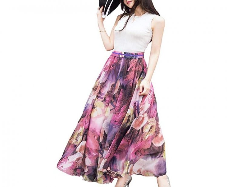 Floral Long Summer Beach Chiffon Wrap Cover Up Maxi Skirt for Women