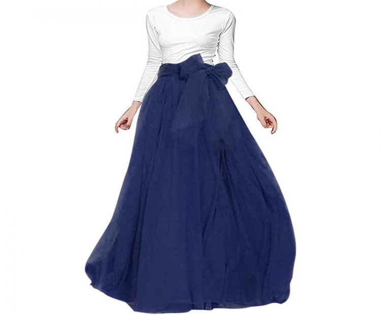 Women Tulle Skirt Bridal Bridesmaids Maxi Skirt With Belt For Wedding Evening