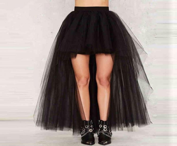 2017 High Quality Tulle Skirt Graceful Black Long Tulle Skirts Womens High Low Black Skirt Evening Party Skity Ankle Length