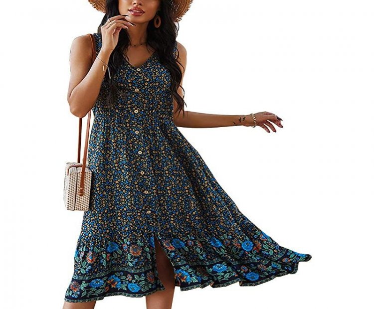 Foral sleeveless dress navy blue S